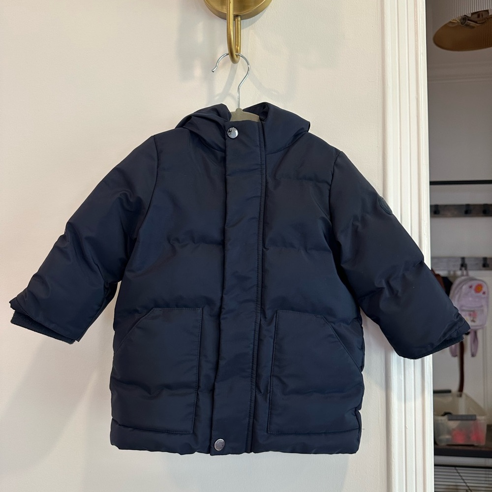 Navy Blue Jacadi Hooded Puffer Coat with Quilted Design size 18m